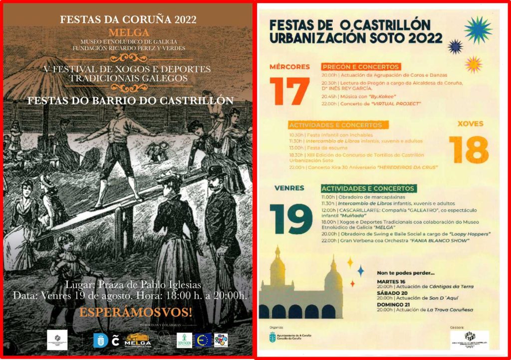 Cartel del Museo MELGA y programa de las fiestas del barrio de castrillon 2022 a coruña